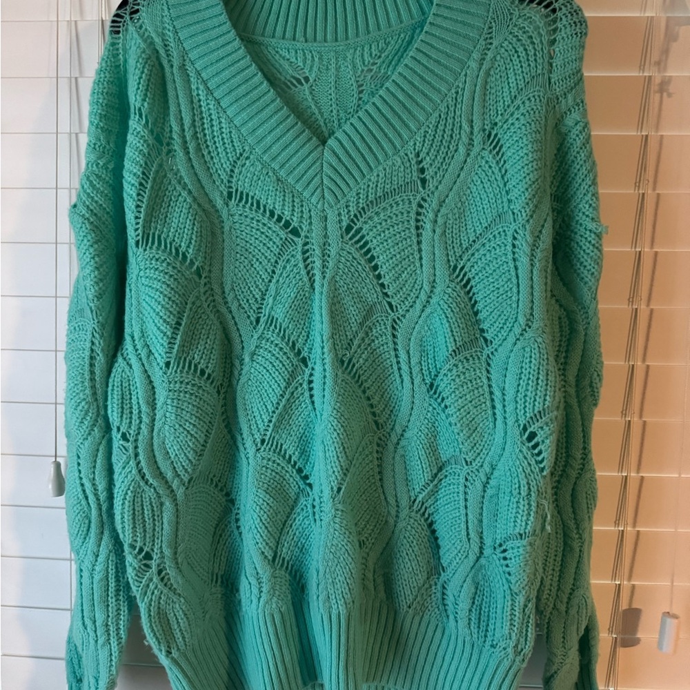 Women's Cable Knit Sweater - Teal